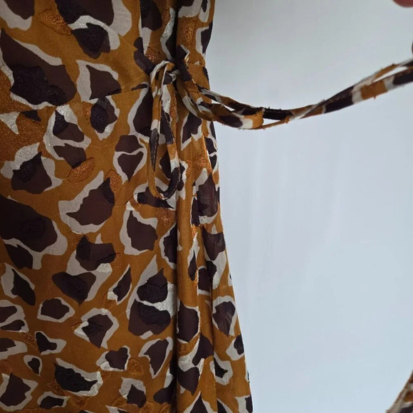 Anthropologie J.O.A. Dotted + Spotted Wrap Mini Dress Brown Multi Size L - Picture 12 of 15